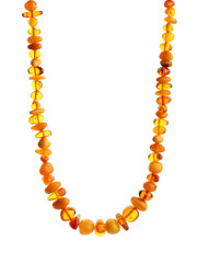 A necklace of pieces of brown amber, isolated on a white background.