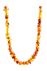A necklace of pieces of brown amber, isolated on a white background.