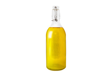Olive oil glass Bottle on white background