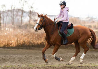 Young girl riding a horse