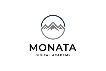 mountain logo with circle badge, adventure design template
