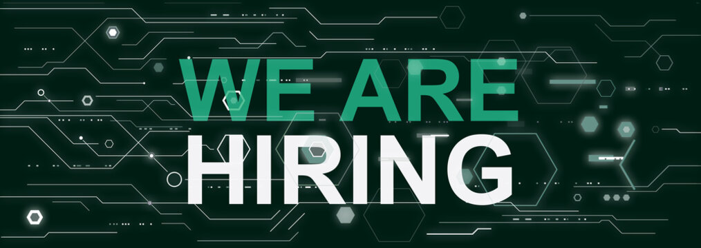 He are hiring it high tech jobs dark green futuristic background, join us cyberspace web3 team