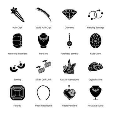Jewelry Shop Glyph Icons - Solid, Vectors