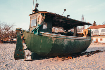 Fishing boat on the beach in Gdynia Orlowo. Baltic Sea, Poland