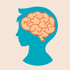 Child brain concept vector illustration. Silhouette of kids head with brain in flat design.