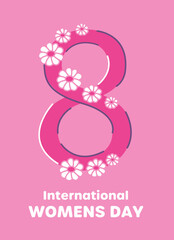 March 8 with flowers on pink background. International Women's Day Postcard. Vector illustration.