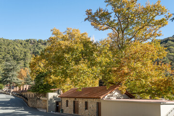 Obraz premium Trooditissa Monastery, Troodos mountains, Cyprus, beautiful views of Cyprus, Mediterranean Sea, aerial view
