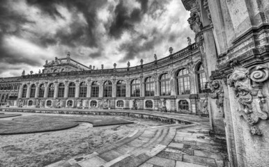 Zwinger Palace in Dresden against a cloudy sky in summer season, Germany