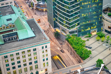 Fototapeta premium Aerial view of Vancouver streets at night from city tower..