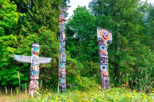 Totems in Stanley Park. Vancouver, British Columbia - Canada