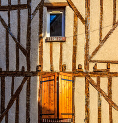 Windows of a traditional half timbered rural house in Brou, a small town located in Eure et Loir Department in Central France. 