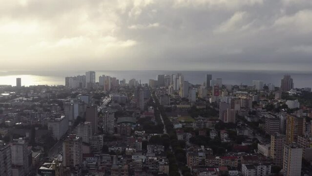 Aerial view Maputo Mozambique. Downtown downtown Mits with skyline and beautiful architecture on the birch of the Indian Ocean.