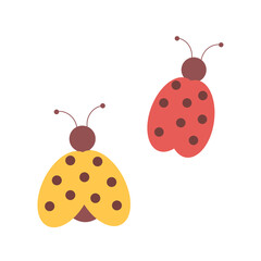 Red and yellow ladybugs, insect, beetle. Vector Illustration for printing, backgrounds, covers, packaging, greeting cards, posters, stickers, textile and seasonal design. Isolated on white background.