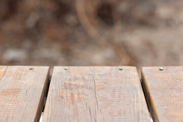 Fototapeta na wymiar Wooden board empty table in front of blurred background.