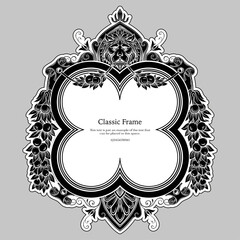Baroque frame decor. Detailed rich ornament graphic line art. Vector illustration in black and white