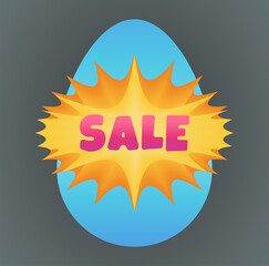 Blue easter egg on gray background with sign 