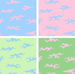 Set of 4 pastel vector seamless patterns with sharp geometric forms