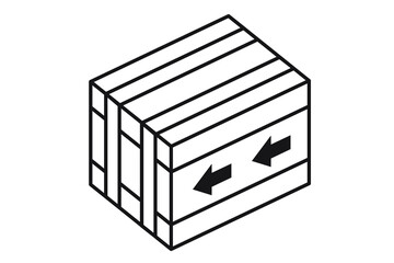 Delivery box outline vector icon. Black and white simple delivery container design with arrows, isometric projection. Cardboard box icon.