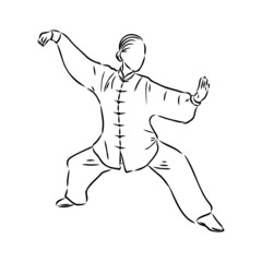Vector illustration of a guy performing tai chi and qigong exercises