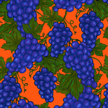 Creative seamless pattern with grapes. Oil paint effect. Bright summer print. Great design for any purposes	