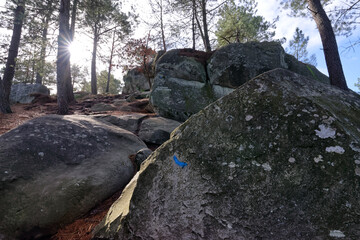 Denecourt hiking path 6 in Aprement gorges. Fontainebleau forest