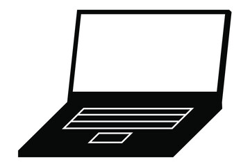 Black flat notebook icon. Black and white vector laptop icon illustration. Portable pc illustration.