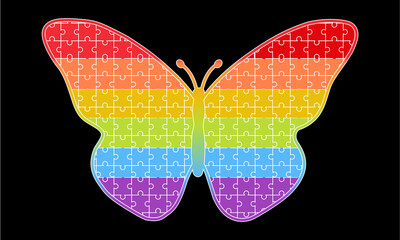 Autism Logo Design Butterfly Illustration and colorful design Black background.