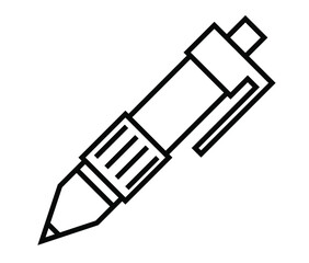Writing education concept. Pen icon in black and white colors. Mechanical pen with thin black line, outline illustration. Ball pen icon.