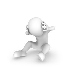 3d white man grabbed his head with his hands.