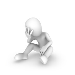 3d tired man is sitting on the floor.