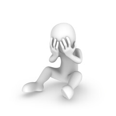 3d white man is sitting on the floor and crying