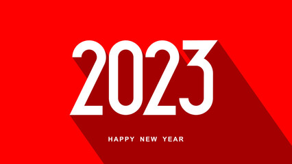 Simple flat unique new year 2023 design, 2023 number text illustration with outdoor shadow on festive red background