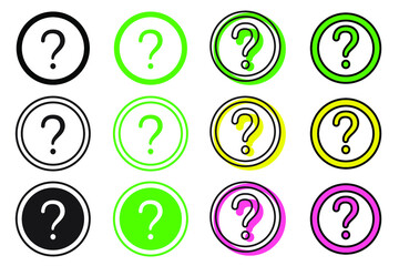 Question symbol simple icon set. Colorful stylized question icons in circles set isolated on white background.