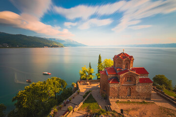 Saint John the Theologian, Kaneo situated on the cliff over Kaneo Beach overlooking Lake Ohrid in...