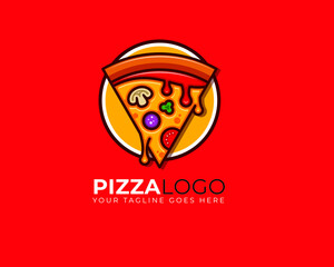 pizza slice illustration looks so delicious as emblem logo	
