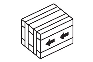 Delivery box outline icon. Black and white simple delivery container design with arrows, isometric projection. Cardboard box icon.