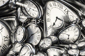 Droste effect background with infinite clock spiral. Abstract design for concepts related to time.