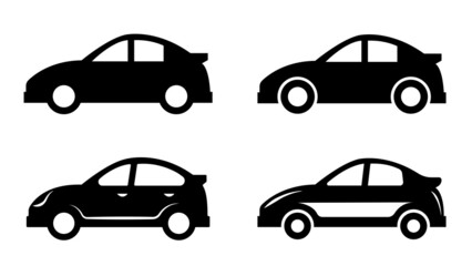 Fototapeta na wymiar Car icon set. Black flat car illustrations isolated on white background. Automobile logo set.