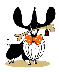 Funny dog with а bone illustration