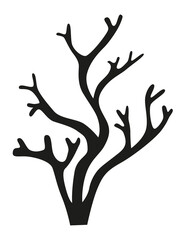 Black silhouette of algae with crooked branches