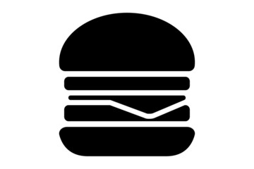 Hamburger icon. Fast food illustration with flat shapes. Flat black and white burger icon.