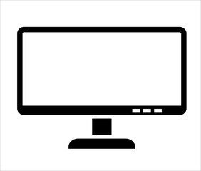 Widescreen display icon. Computer monitor, tv screen icon in black and white colors.