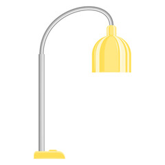 Floor lamp for home, office. Hanging large yellow semicircular lampshade. Lampshade design for floor lamp, fashionable interior. Vector icon, multicolored, cartoon, complex flat, isolated