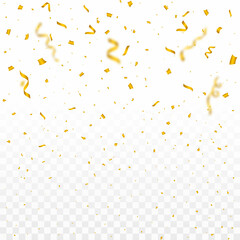 Confetti vector illustration for festival background. Simple tin foil confetti falling background. Simple red, green, golden, blue confetti on transparent background. Celebration event and party.