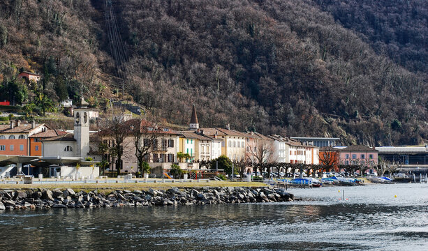 Panoramica di Bissone sul lago di Lugano in Canton Ticino, Svizzera.