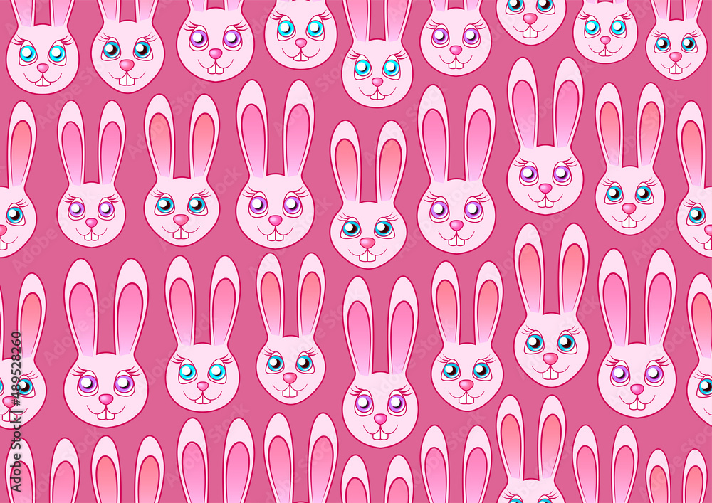 Poster pink seamless bunny pattern. repeating pattern with pink cute rabbits. convenient to use in wrapping