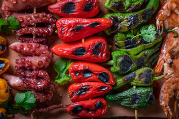 Healthy grilled skewer as a summer snack for bbq.