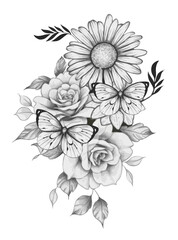 SUn Flower Outline Aesthetic, Beauty Vector, Drawing Sketch, Daisy Gerbera vintage illustration