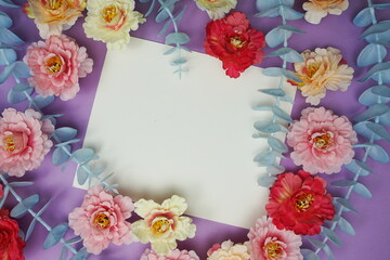 Mockup with Spring Flowers and invitation greeting card