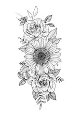 SUn Flower Outline Aesthetic, Beauty Vector, Drawing Sketch, Daisy Gerbera vintage illustration